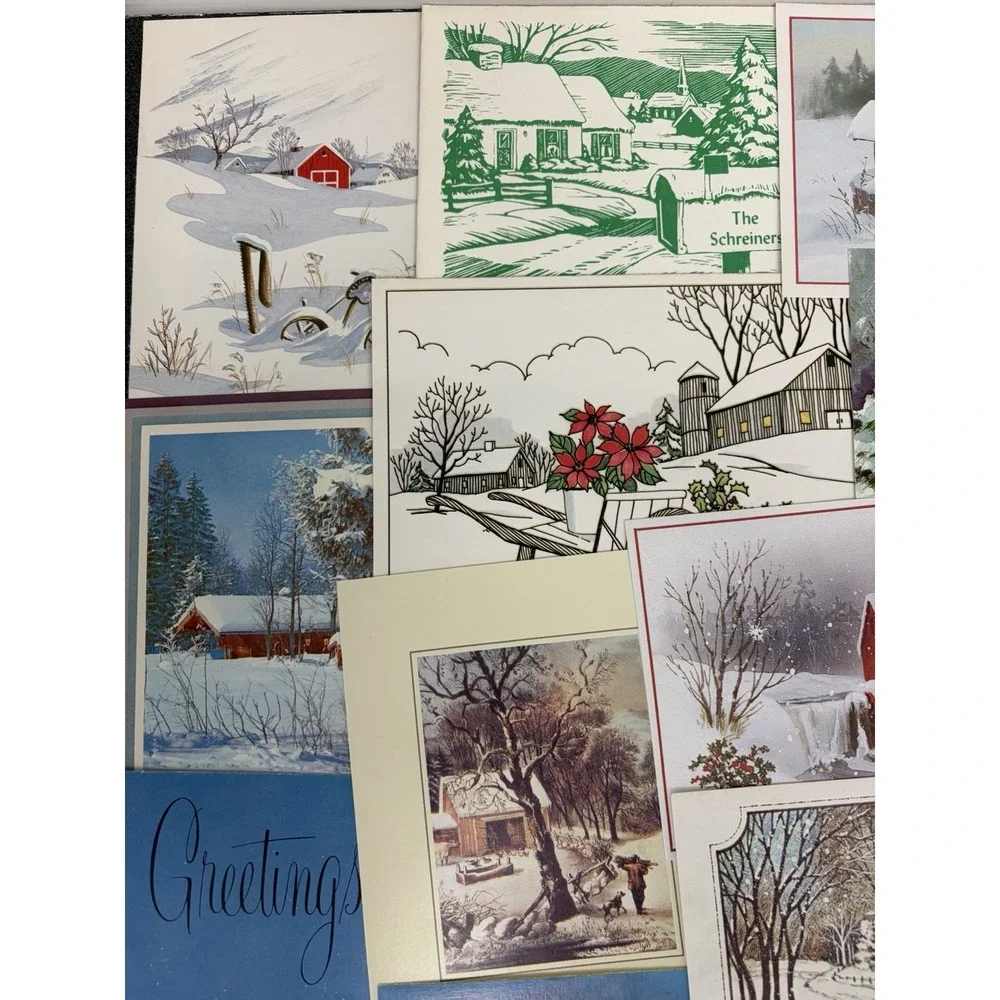 Vintage Christmas Cards Fronts ONLY Houses Barns Bridges Scrapbooking Crafts 50+